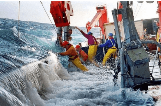 Ship and crew in rough seas